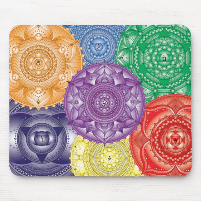 Chakra Mandala Collage Mouse Pad de Cores Múltipla (Frente)
