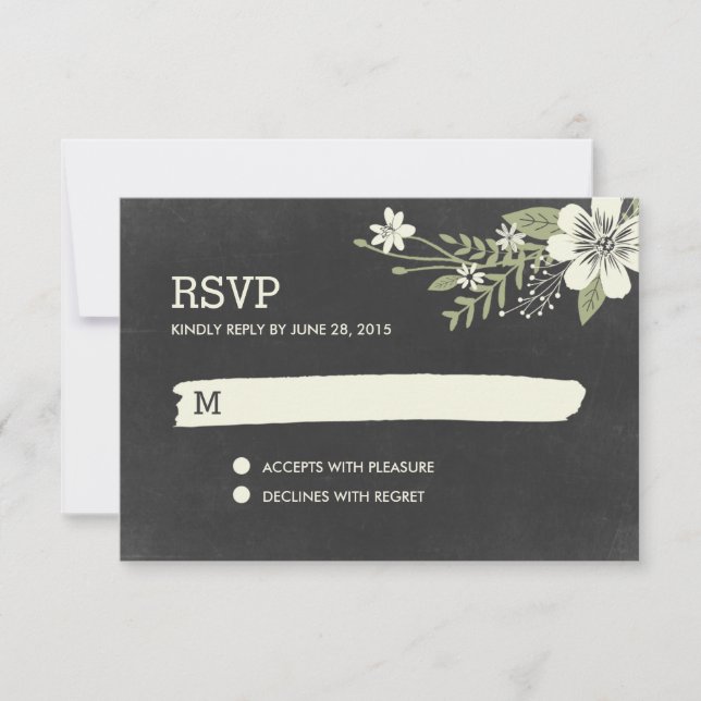Chalkboard Blooms RSVP/Placas de Resposta de Casam (Frente)