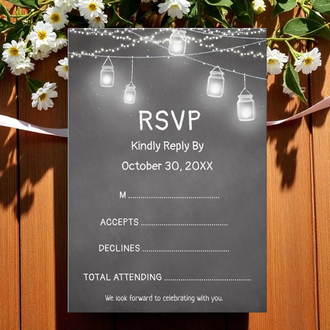 Chalkboard de resposta RSVP de casamento branco pr (Criador carregado)