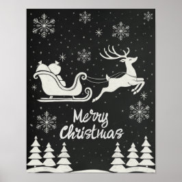 Chalkboard Feliz Poster de Natal com Reindeer