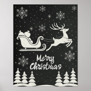 Chalkboard Feliz Poster de Natal com Reindeer