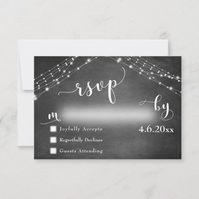 Chalkboard & Lights com RSVP de Caligrafia de Casa (Frente)