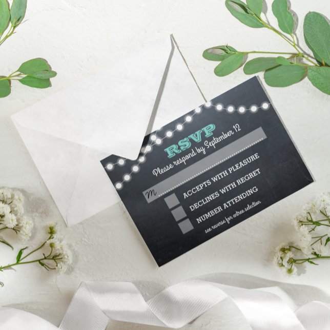 Chalkboard Lights Teal Bat Mitzvah Entree RSVP (Criador carregado)