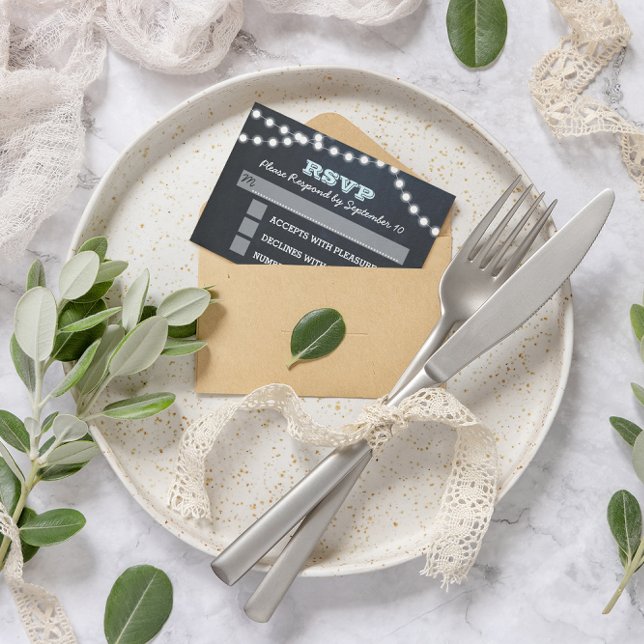 Chalkboard Luzes Aqua Bat Mitzvah RSVP Card (Criador carregado)