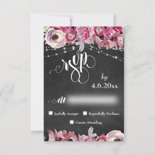 Chalkboard, Luzes, Caligrafia Flores Rosa RSVP