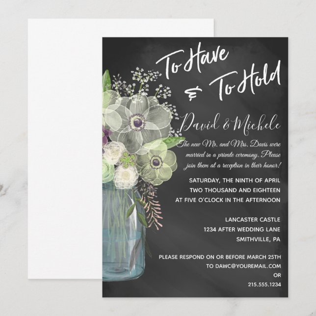 Chalkboard Mason Jar/Após Convite De Casamento (Frente/Verso)