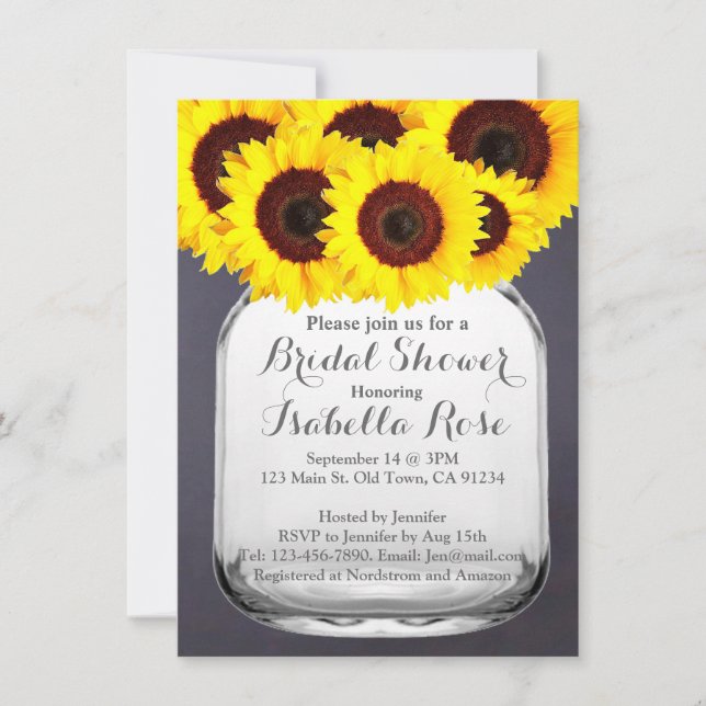 Chalkboard Mason Jar Sunflower Convites (Frente)