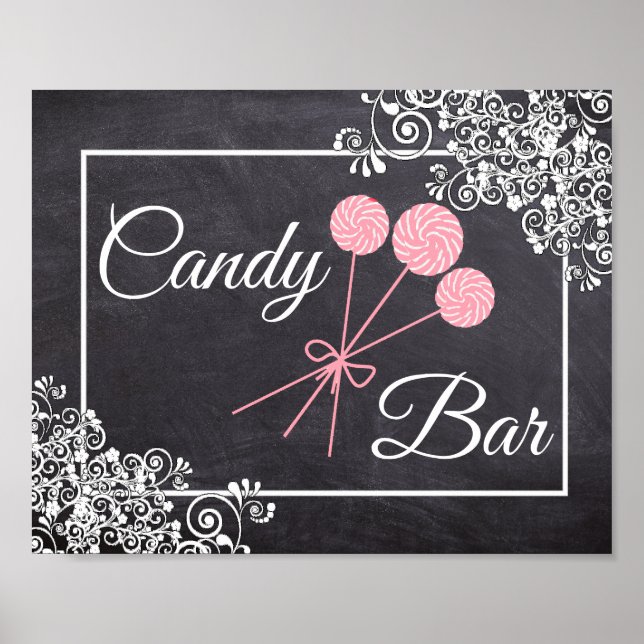 Chalkboard Olha Poster de Bar de doce de Casamento (Frente)