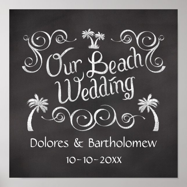 Chalkboard Our Beach Weding Sign Poster (Frente)