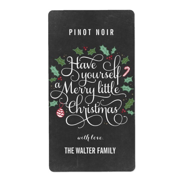 Chalkboard Pequena Etiqueta de Vinho de Natal (Frente)