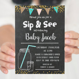 Chalkboard Sip e veja o convite para chás de frald
