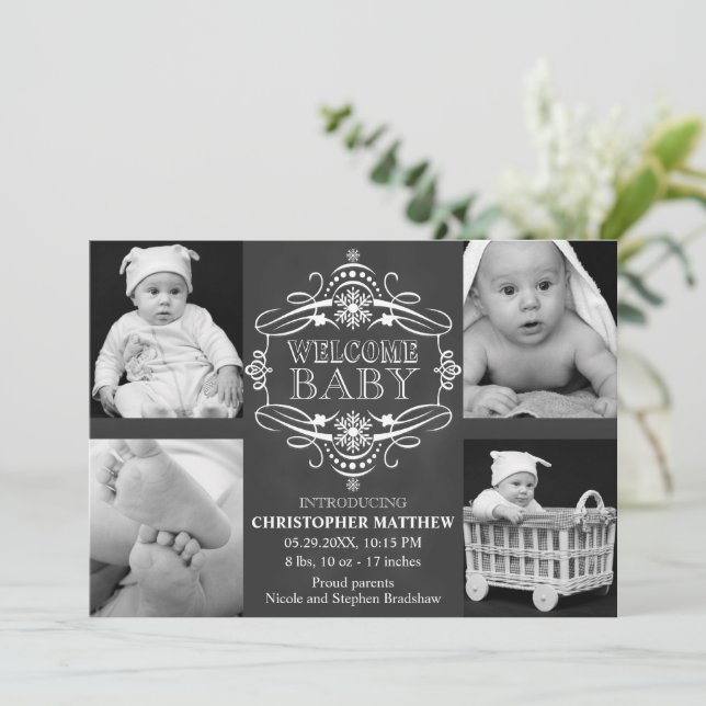 Chalkboard Snowflake Winter Multiple Cartão com fo (Em pé/Frente)