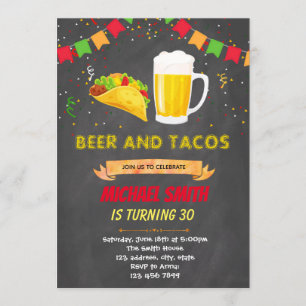 Chalkboard tacos convite para o aniversário de cer