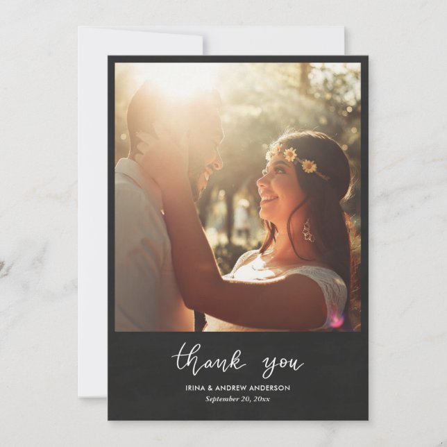 Chalkboard Thank You Script Wedding Couple Photo (Frente)