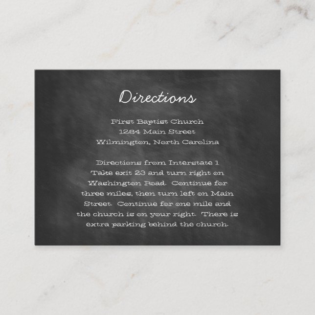 Chalkboard Wedding Directions Inserir Cartões (Frente)