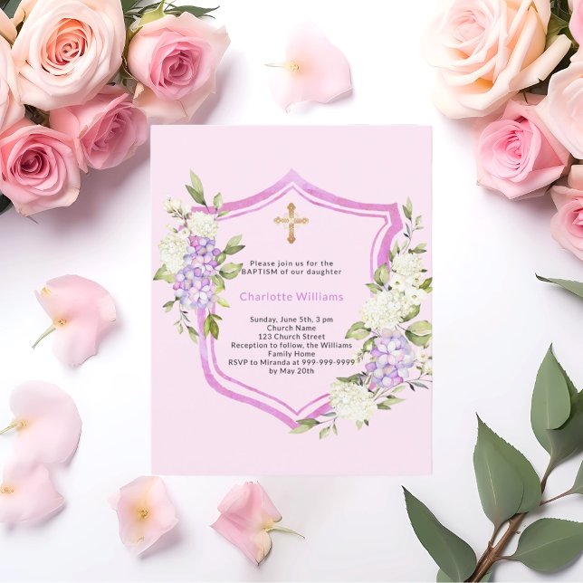 Chamada batismo de flores cor-de-rosa convite para (Criador carregado)