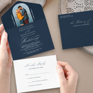 Chamado de Caligrafia Elegante Casamento Azul Mari