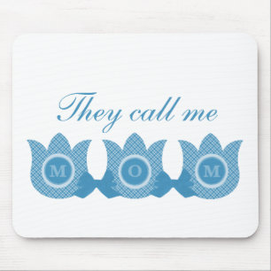 Chamam-Me Mãe Xadrez Tulips Mousepad (Azul)
