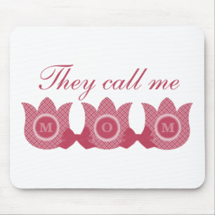 Chamam-Me Mãe Xadrez Tulips Mousepad (Rosa)