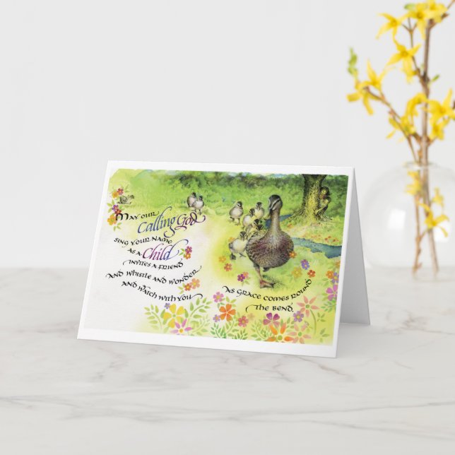 Chamando Deus/Criança, Cartão de Saudação Dobrado, (Flor Amarela)