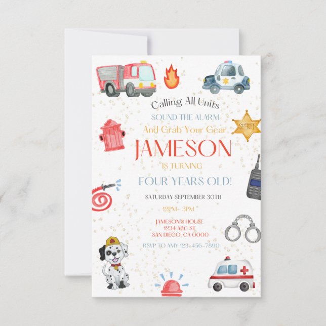 Chamando Todas as Unidades Convite de Aniversário (Frente)