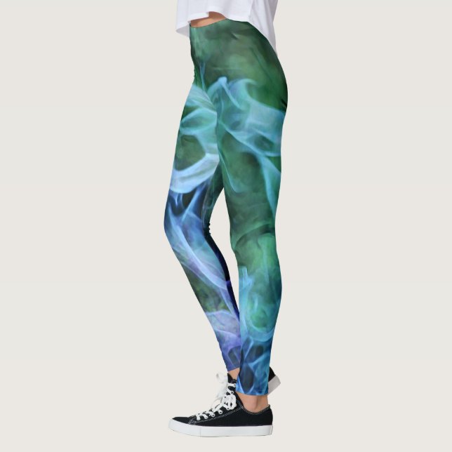 Chamas de Fogo Azul Leggings de Abstrato (Esquerda)