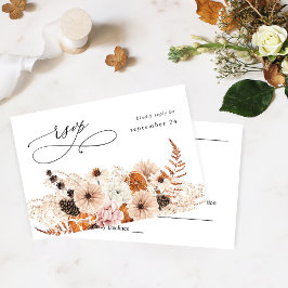 Champagne Bege & Laranja Floral Rústico com RSVP d