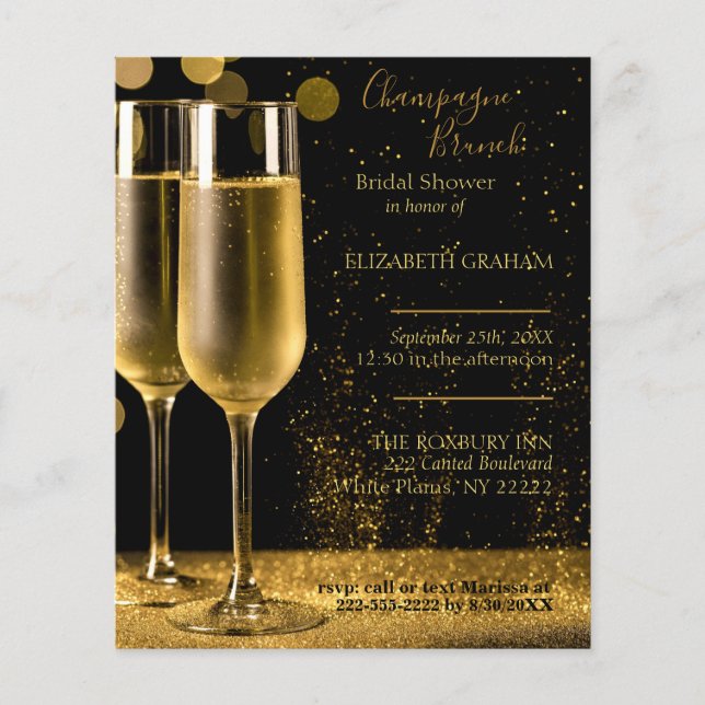 Champagne Brunch Bridal Shower Invitation Budget (Frente)