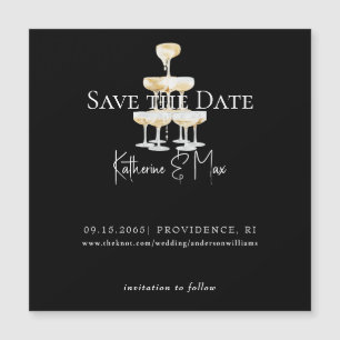 Champagne Casamento Preto Save the Date Magnético