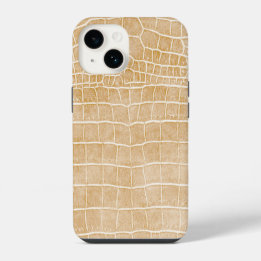 Champagne Faux Crocodile Leather iPhone 14 Caso