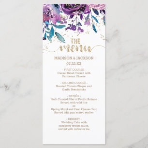 Champagne Floral Dourada Confetti Menu Casamento