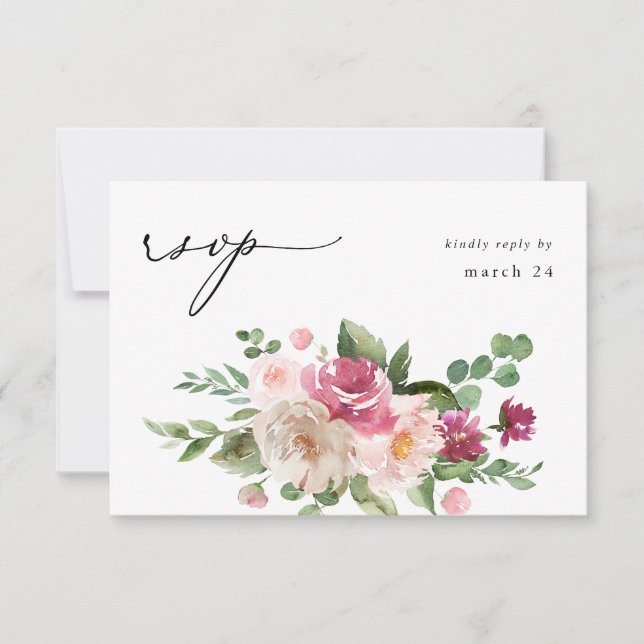 Champagne & Floral Rosa com RSVP de Refeição (Frente)