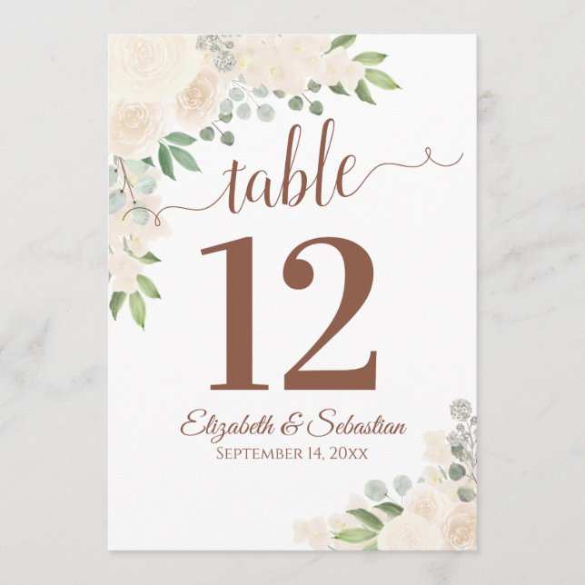 Champagne Floral Wedch Table Number Card Large (Frente)