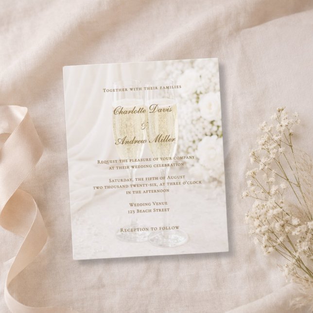 Champagne Glass Soft Draped wedding invitation (Criador carregado)