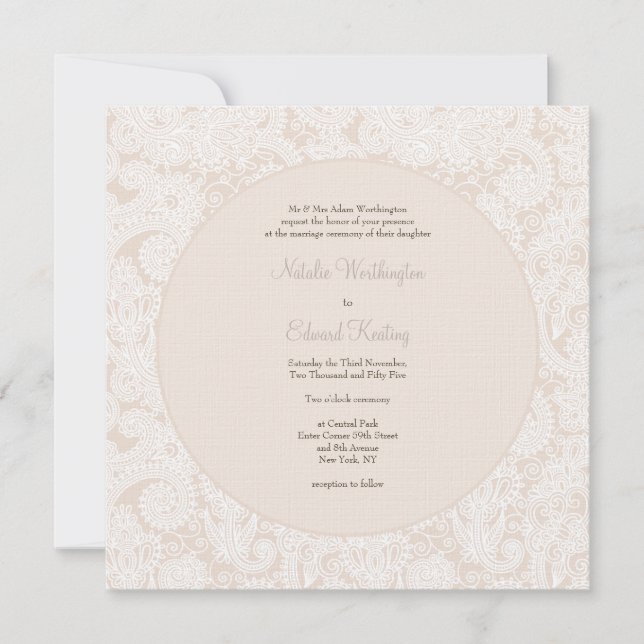 Champagne Ivory Lace Convite de casamento Monogram (Frente)