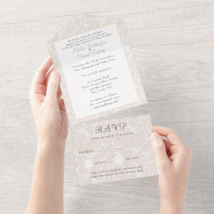 Champagne Ivory Lace Filigree Paisley Weding RSVP