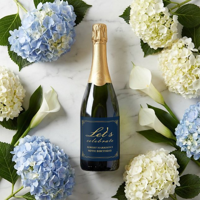 Champagne Label Chic Navy Gold 80th Birthday (SEE FULL SUITE AT BOTTOM)