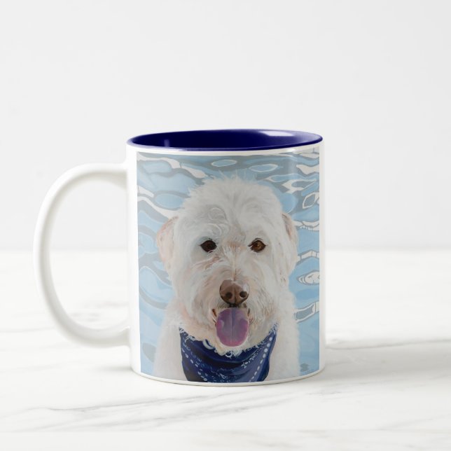 Champagne Labradoodle com caneca da água (Esquerda)