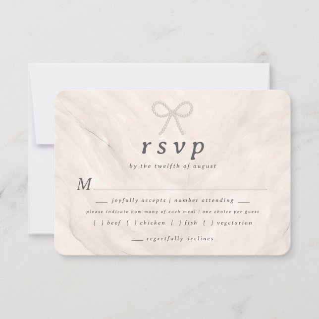 Champagne Neutral Pearl Bow Meal Choice RSVP Card (Frente)