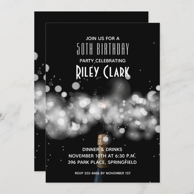 Champanhe 50º Convites de aniversário (Frente/Verso)