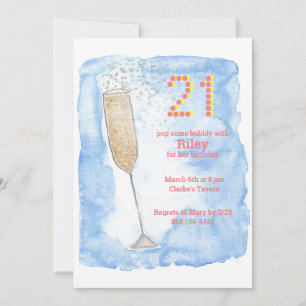 Champanhe aniversário de 21 anos azul convite