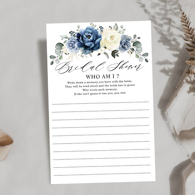 Champanhe Azul Dusty Marinho Ivory Que Sou Eu Jogo (Dusty Blue Navy Champagne Ivory Bridal Shower Who Am I Game )