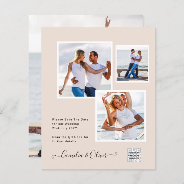 Champanhe Blush PHOTO Casamento Convite QR Código (Frente/Verso)