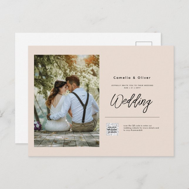 Champanhe Blush PHOTO Casamento Convite QR Código (Frente/Verso)
