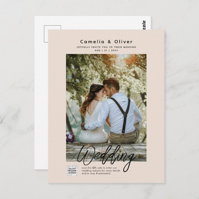 Champanhe Blush PHOTO Casamento Convite QR Código (Frente/Verso)