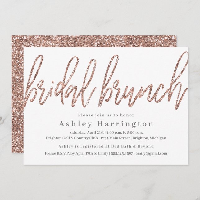 Champanhe Bridal Brunch Convite com Glitter (Frente/Verso)