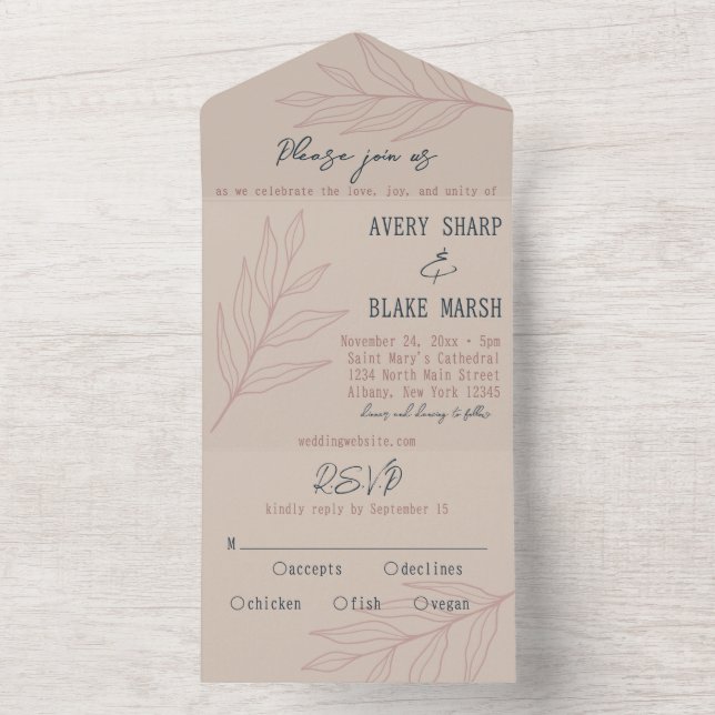 Champanhe de Arte de Linha Foliar, Rosa e Boho de  (Interno)