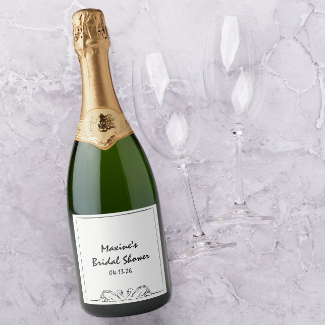 Champanhe do Chá de panela Swan manuscrito do eter (Elegant Custom Champagne Label - Perfect for Bridal Showers and Celebratory Toasts!)