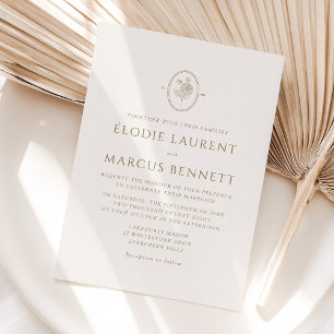 Champanhe Floral Oval Monograma Convite De Casamen