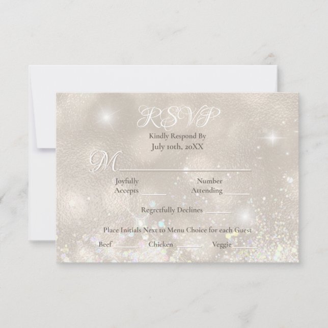 Champanhe Glitter Casamento de Luxo RSVP (Frente)